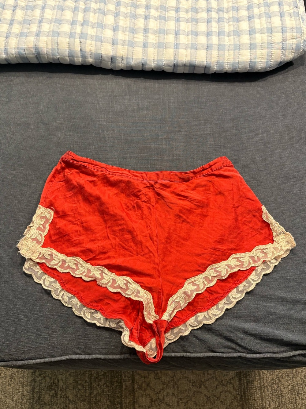 Red Lace-Trim Women's Sleep Shorts